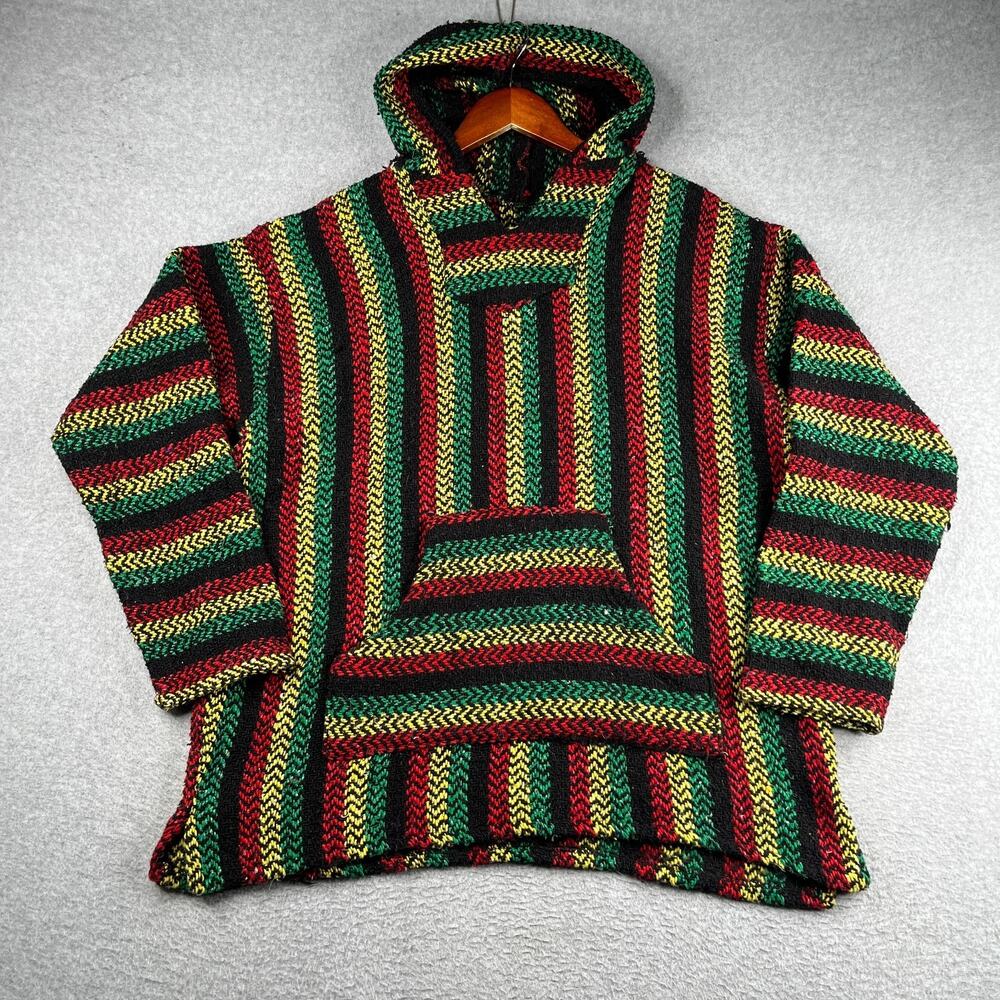 BAJA JOE Drug Rug Rasta Pullover Sweatshirt Pocket Beach Casual XL